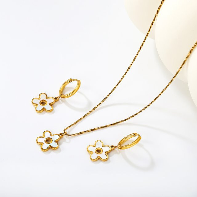 LUXUSTEEL Schmuck-Set, Ohrring und Halskette, Edelstahl, Gold, Kinder - Bild 1