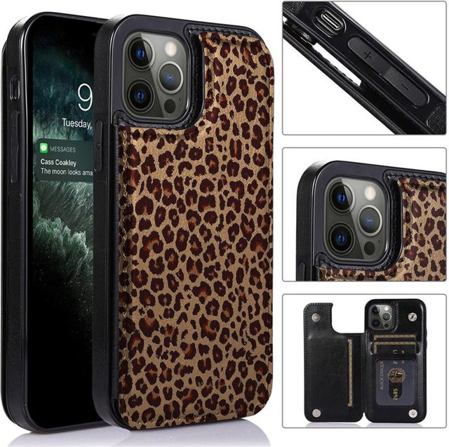 Elegante Handyhülle im Portemonnaie-Stil mit Leopardenmuster in Schwarz für iPhone 12 bis iPhone 17 Pro Max Modelle - Bild 1