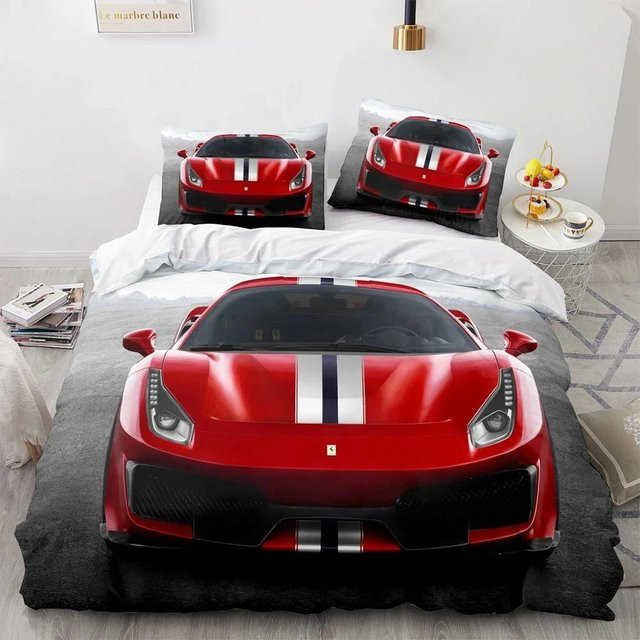 Sportwagen-Rennsport Bettwäsche Set mit Fahrzeug-Motiv in Rot, Material Mikrofaser Polyester, B/L: 245 x 210 cm - Bild 1