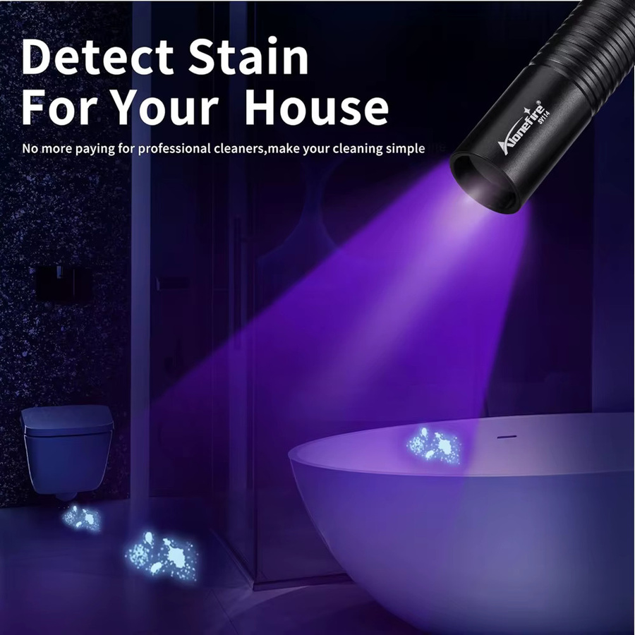 Alonefire Mini UV-Taschenlampe USB wiederaufladbar Schwarz 395/365nm zur Geldscheinprüfung und Hygiene-Detektion - Bild 3