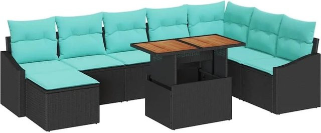 vidaXL Garten Essgruppe aus massivem Akazienholz mit 9 Teilen in Schwarz und Teal - Bild 1