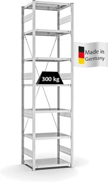 PROREGAL Fachbodenregal Stecksystem T-Profil Heavy-Duty mit 7 Ebenen, Lichtgrau, H x B x T: 300 x 75 x 50 cm - Bild 1