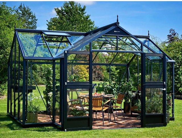 Juliana Gewächshaus Orangerie 15 in Anthrazit-Schwarz mit Fundamentrahmen, Sicherheitsglas und Satteldach - Bild 1