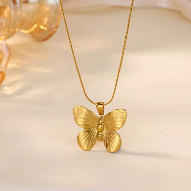 HPTOTMG Halskette mit Schmetterlingsanhänger, Edelstahl, Gold, Unisex, Vintage - Bild 1
