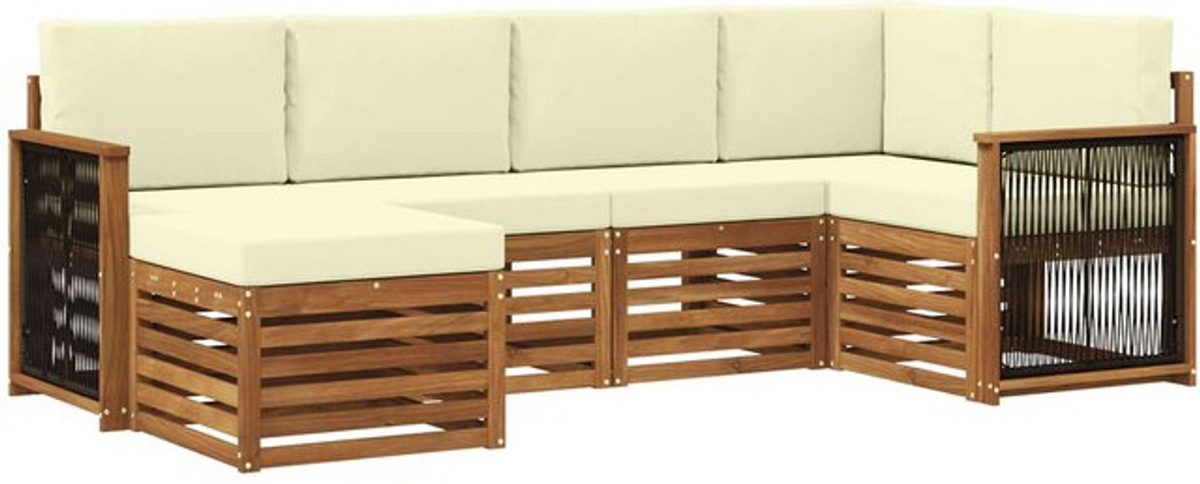Modernes Ecksofa Set von vidaXL aus Akazie und Polyester in Natur und Beige mit 5 Kissen - Bild 1