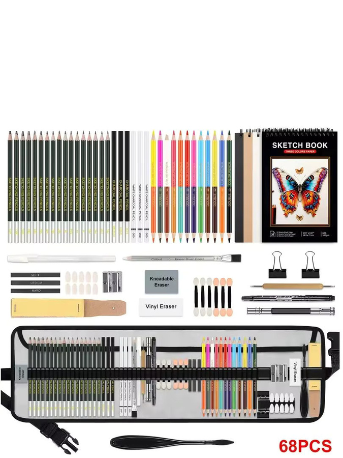 38-teiliges Skizzierbleistift-Set mit Graphit und Holzkohle sowie Mischwerkzeugen in Mehrfarben für professionelle Künstler - Bild 5