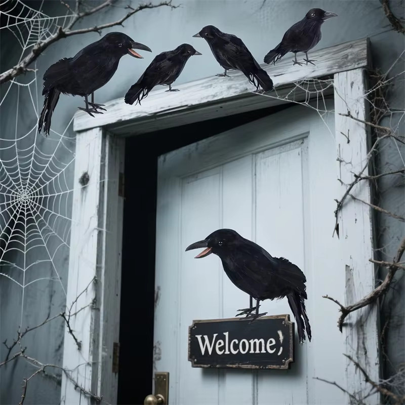 PGY Halloween Krähen Dekoration, realistische schwarze gefiederte Raben-Requisite für deine Party-Dekoration im Innenbereich - Bild 5