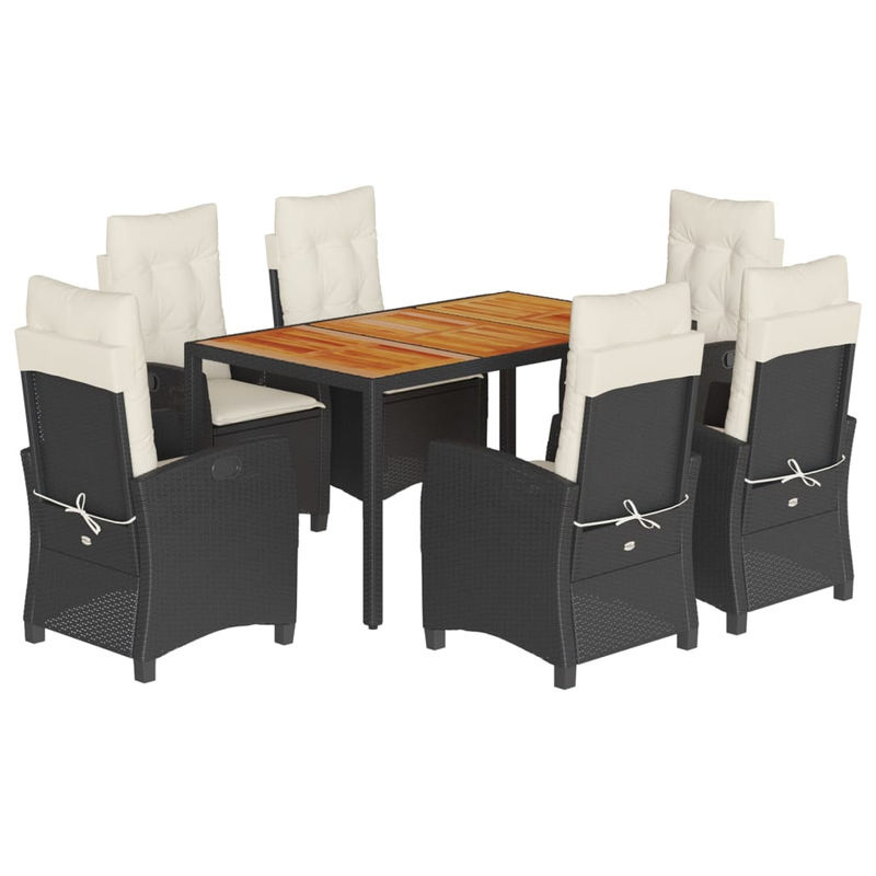 Vidaxl 7-teiliges Gartenmöbel-Set aus Polyrattan und Akazie mit Kissen, Schwarz - Bild 2