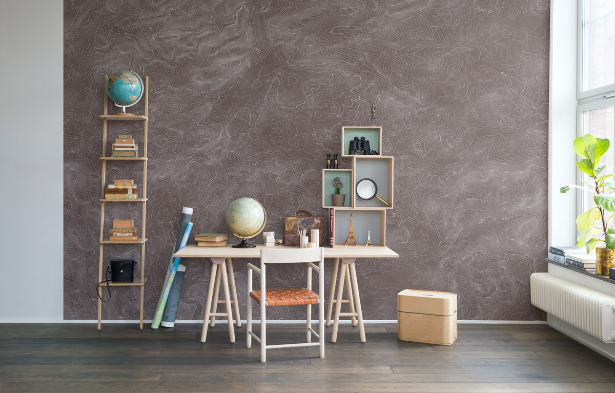Rebel Walls Mural Elevation Lines Mud Wandtattoo in Braun mit abstraktem Grafikdesign - Bild 1