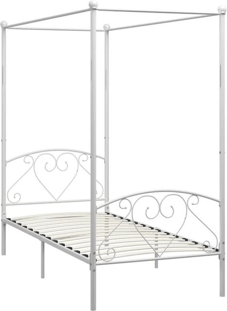 vidaXL Himmelbett-Gestell aus Metall in Weiß, B/T/H: 120 x 200 x 209 cm - Bild 1