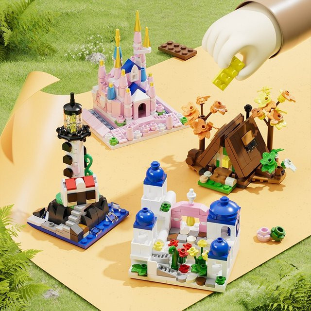 Mitty DIY Kinder-Lernbausteine-Set Leuchtturm Dreieckhaus Schloss, Fantasy - Bild 1