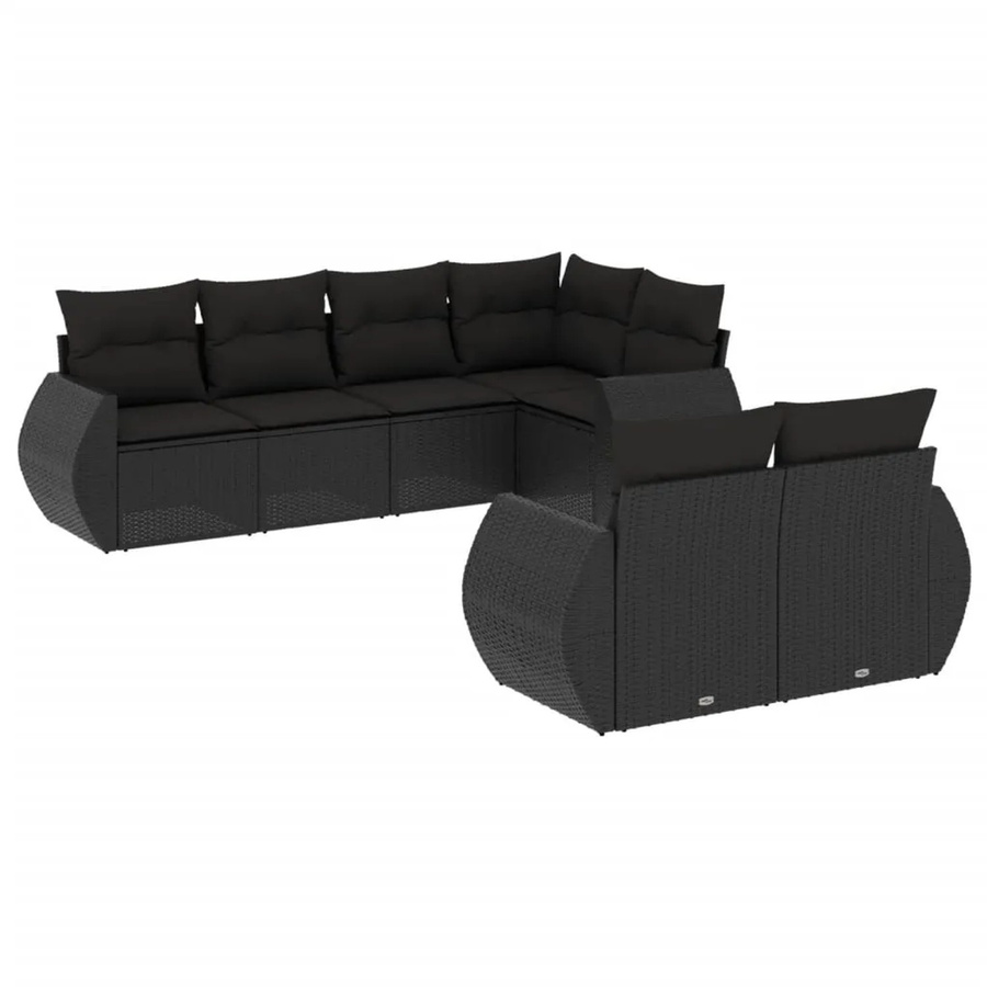 vidaXL 7-teilige Garten-Sofagarnitur in L-Form aus schwarzem Poly-Rattan mit Sitzkissen und Rückenkissen - Bild 2