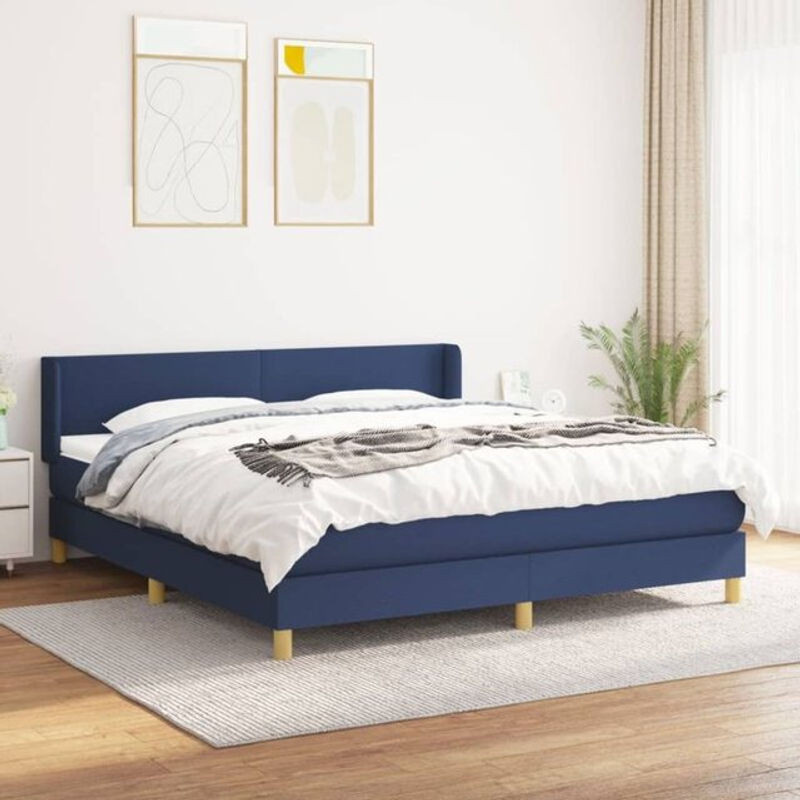 Vidaxl Boxspringbett mit Matratze aus Stoff in Blau und Weiß, B/T/H: 160 x 200 cm - Bild 1