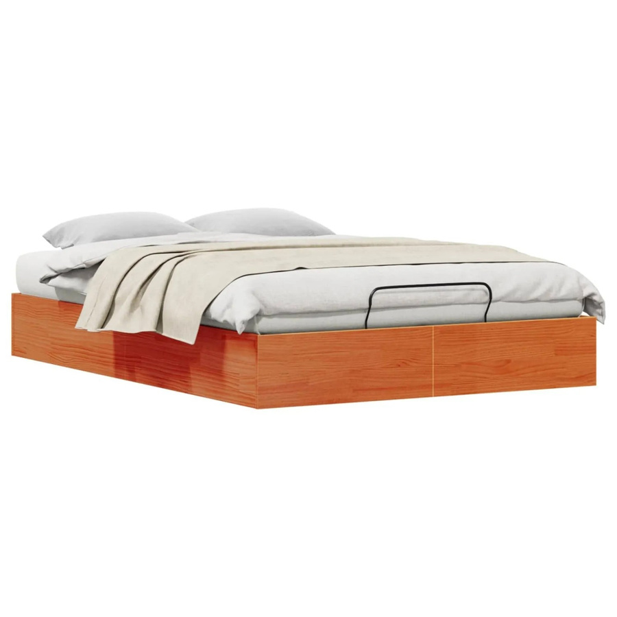 vidaXL Ottoman Bettgestell aus massivem Kiefernholz mit Stauraum, Farbe: Braun, B/T/H: 140 x 190 cm - Bild 2