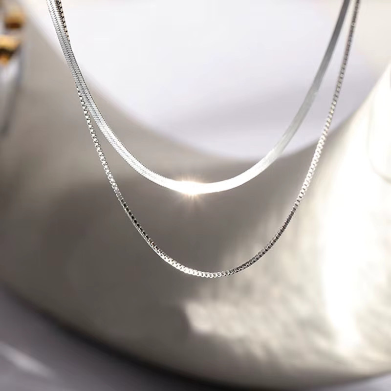 fhiva Halskette 925 Silber, Doppel Schicht Box Kette, Damen - Bild 2
