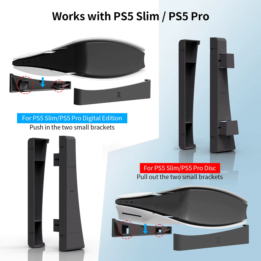 TECTINTER 2er Set Horizontale Kühlbasis und Ständer für PS5 Slim und PS5 Pro, Schwarz - Bild 2