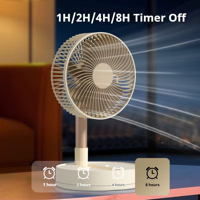 HOMEFISH Mini-Bodenventilator Beige, faltbarer tragbarer USB-Ventilator mit 8 Zoll, batteriebetrieben mit 4 Geschwindigkeiten und Timer - Bild 2