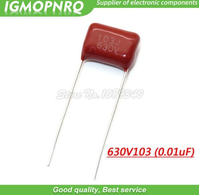 10 Stück Polypropylen-Film Kondensator 10nF 630V 0,01uF mit 10mm Abstand Rot - Bild 1