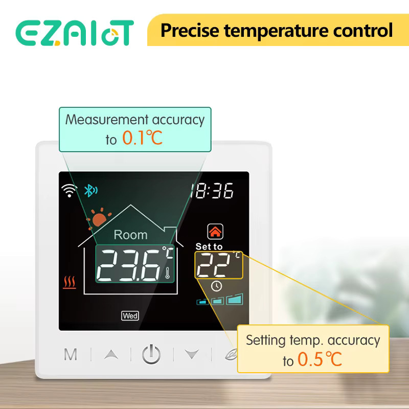 EZAIoT Drahtloser WiFi-Temperaturregler für Bodenheizung und Gaskessel, Smart Home Thermostat in Weiß mit App-Steuerung, kompatibel mit Tuya, Alexa und Google Home - Bild 4