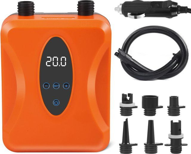 Elektrische Luftpumpe Fair Deal Direct für SUPs, Schlauchboote und Zelte, 20psi mit intelligenter Auto-Abschaltung, 12V, Orange - Bild 1