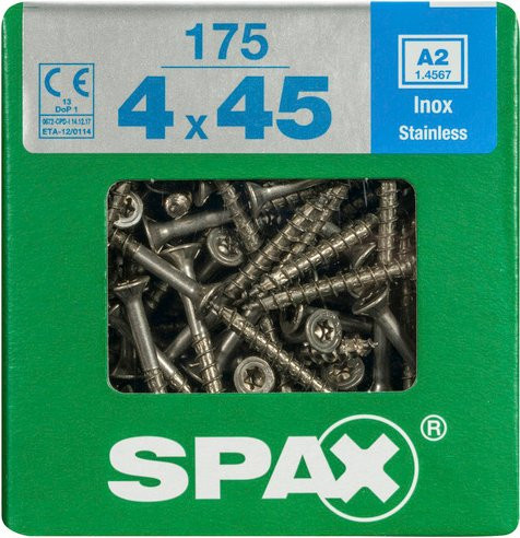 Spax Edelstahlschraube Senkkopf mit T-Star plus Torx-Antrieb, Farbe: Silber, 175 Stück, Durchmesser: 4 mm, Länge: 45 mm - Bild 1