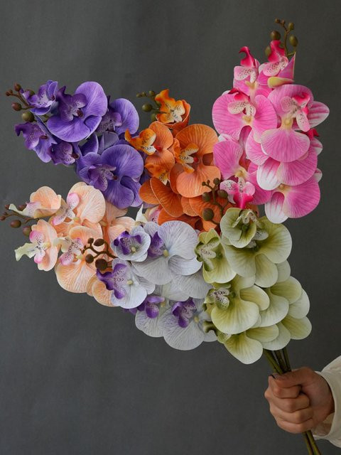 WQNJIN Künstliche Phalaenopsis-Orchideen in Orange und Multicolour für deine Heimdekoration und Blumenarrangements - Bild 1