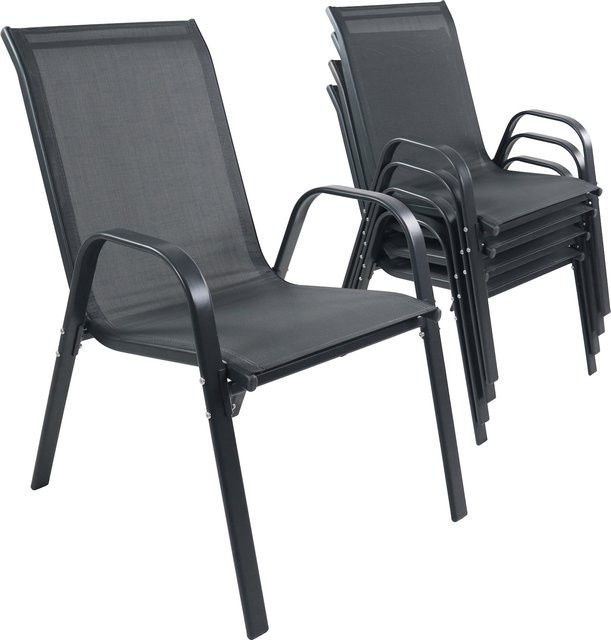 VCM 4er Set Gartenstühle aus Metall und Textilene in Anthrazit, stapelbare Outdoor-Stühle für Terrasse und Garten, B/H/T: 56 x 89 x 73 cm - Bild 1