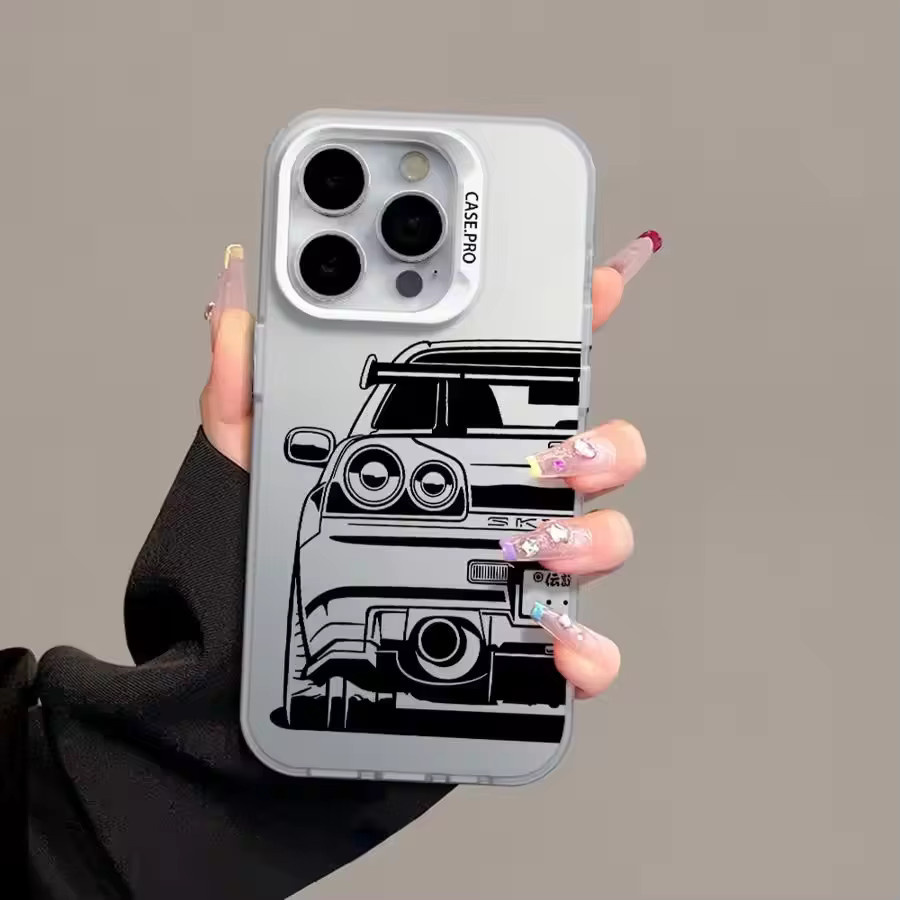 JDM CAR Plane Handyhülle für iPhone 16 15 14 13 12 11 Pro Max XR X SE in Weiß mit Laser Hard PC und TPU Schutzhülle H521P1 - Bild 2