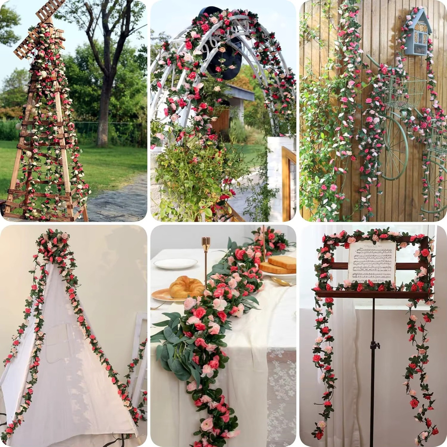 TTCY Künstliche Rosen Girlande in Rosenrot und Multicolor, 250 cm Länge für Hochzeit, Weihnachten und Garten Dekoration - Bild 2