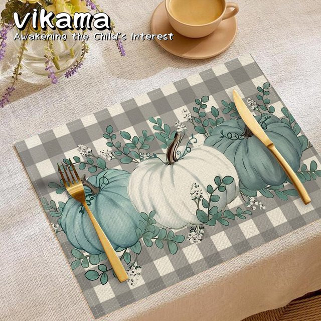 VIKAMA Herbst Thanksgiving Tischset aus Leinen, Hitzebeständige Dekorative Unterlage im minimalistischen Stil, B/T: 45 x 30 cm - Bild 1