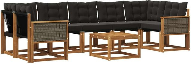 vidaXL Outdoor-Sofagarnitur L-Form aus Akazienholz mit 8 Kissen in Schwarz und Natur - Bild 1