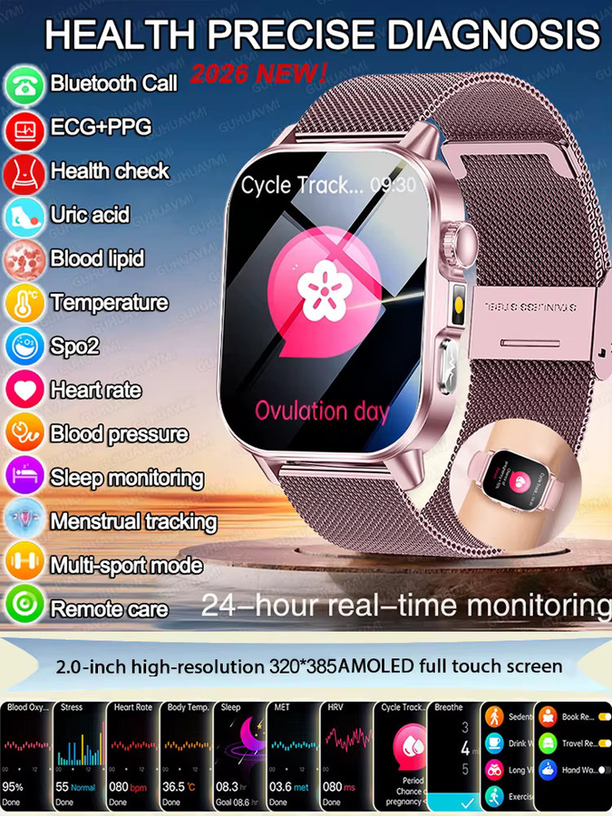 GUHUAVMI Smartwatch, Pink, Edelstahl, Rechteckig - Bild 7