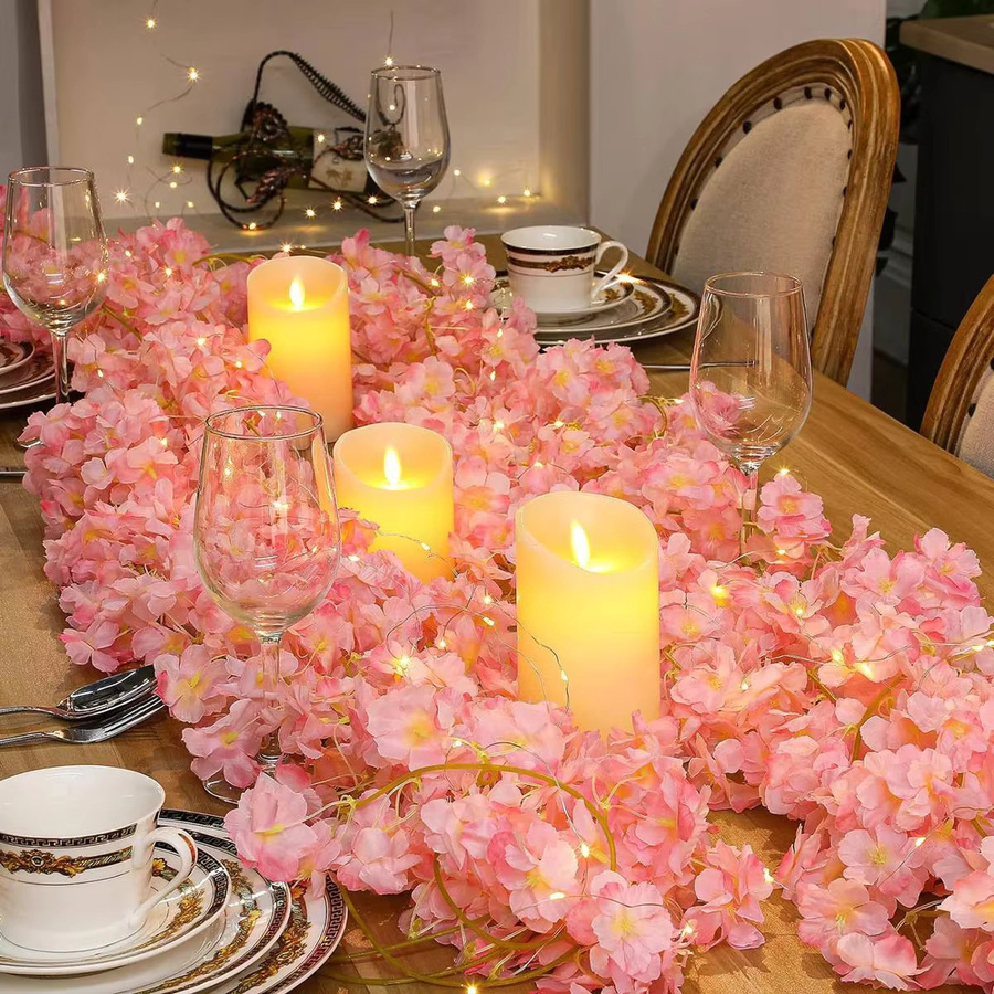 OKAL RED EAST Künstliche Kirschblüten-Weinreben-Lichterkette in Pink mit warmweißem Licht für Garten, Hochzeit und Party - Bild 3