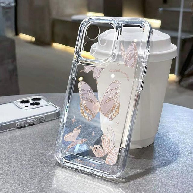 TUNEDEE Schmetterling Handyhülle für iPhone 15 Pro Max 14 13 12 11 XS XR X 7 8 Plus Transparent Grau Stoßfest - Bild 1