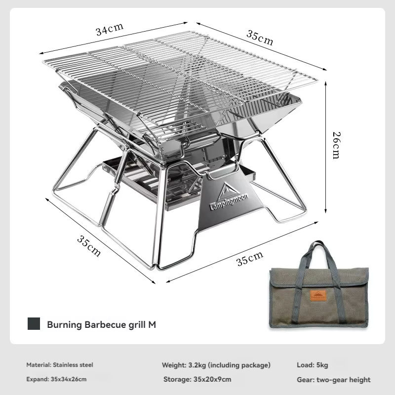 CAMPINGMOON Tragbarer Campinggrill aus Edelstahl in Silber, zusammenklappbarer Grillofen für Picknick und Outdoor, B/T/H: 35,0 x 26,0 x 35,0 cm - Bild 3