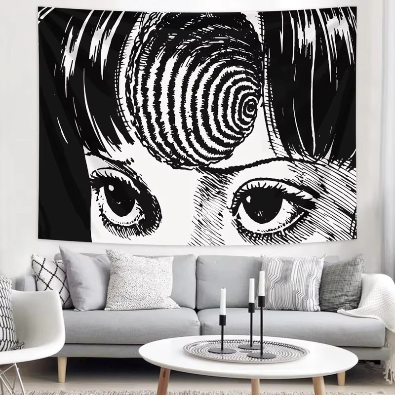 VIKAMA Uzumaki Wandteppich mit Junji Ito Horror-Manga-Design in Schwarz, Breite: 40 cm, Höhe: 60 cm - Bild 3