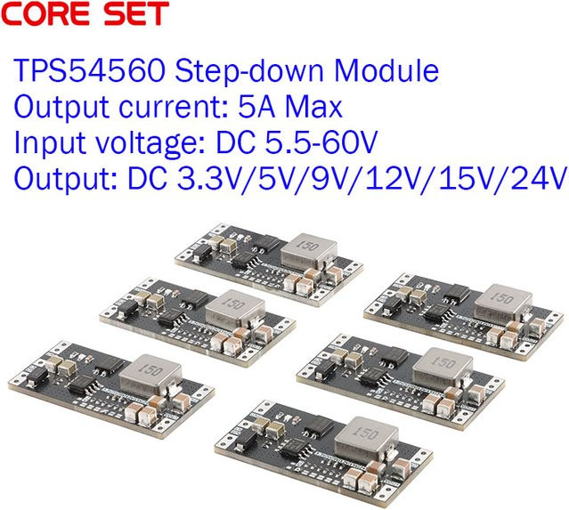 TPS54560 Step-Down Buck Schaltnetzteilmodul DC-DC Wandler mit geringer Rippelwelle, 5,5–60 V auf 3,3 V/5 V–24 V, 5 A, Schwarz - Bild 1