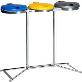 Dreifach-Abfallsammler VAR INDUSTRY Standard mit KS-Deckel, 3 x 120 l, Stahl, blau/gelb/grau - Bild 1