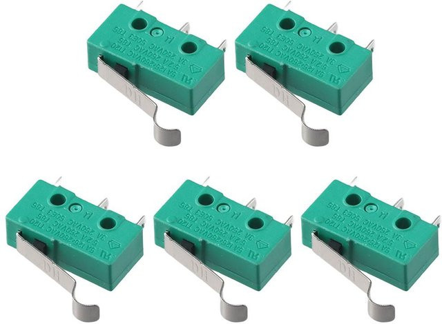 5er Set KW4-3Z-3 Micro Schalter mit Hebel und 3 Anschlüssen, Grün, AC 125V 5A Endschalter für Mühle und CNC - Bild 1