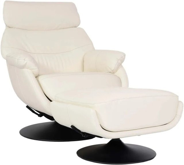 MCW Relaxsessel K99 mit Hocker in Creme-Weiß, drehbar mit Wippfunktion und Metallgestell aus Kunstleder - Bild 1
