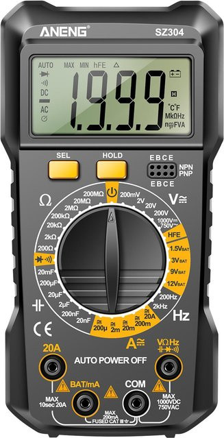 ANENG SZ304 Multifunktions-Digitalmultimeter mit 1999 Zählungen, True RMS Handheld-Hochpräzisionstester, schwarz - Bild 1