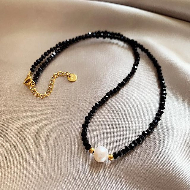 My fine jewelry Halskette, Süßwasserperle, Schwarzer Kristall, 14K Gold Filled, Damen - Bild 1