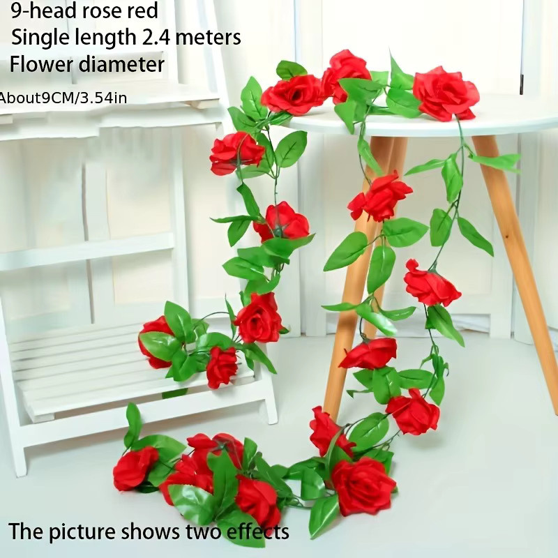 MENGHAO Künstliche Rosenblumen-Girlande in Rot und Pink für deine Hochzeits-, Garten- und Wanddekoration, Länge: 2,3 m - Bild 4