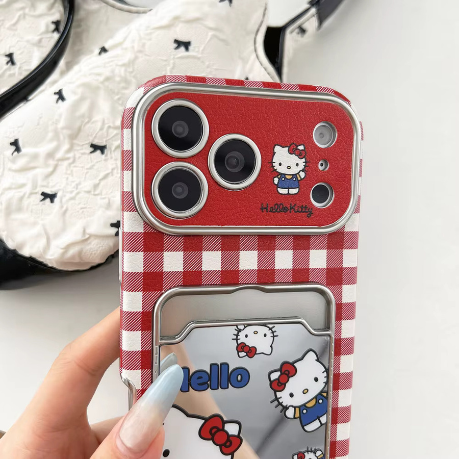 Sanrio Hello Kitty Handyhülle aus weichem Leder mit Gitter-Kartenhalter und Trageband für iPhone 17 16 15 14 13 Pro Max - Bild 3