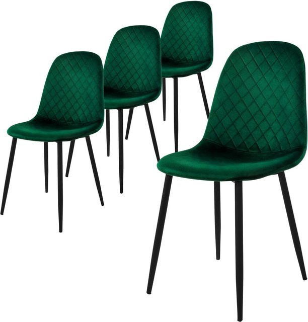ML-Design Esszimmerstuhl 4er Set in Dunkelgrün mit Microfaser-Samtbezug und Rautenmuster - Bild 2