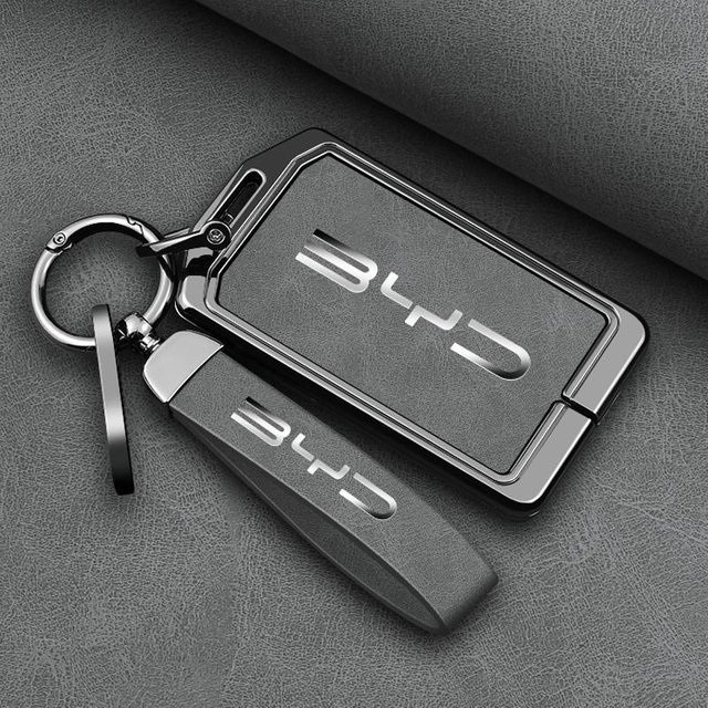 Schlüsselanhänger Hülle aus Zinklegierung und Leder mit NFC-Funktion für BYD Tang DM, Han EV, Song Pro und Qin Plus Dmi in Grau - Bild 1