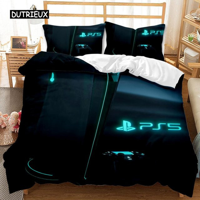Gaming-Bettwäsche-Set mit Gamepad- und Headset-Design für Jungen und Teenager, Schwarz, 3-teilig aus Polyester, B/H: 150 x 200 cm - Bild 1