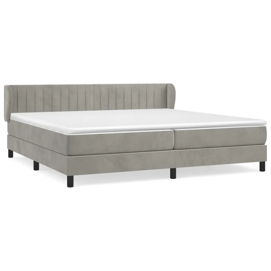 vidaXL Boxspringbett mit Matratze in Hellgrau aus Samt und Massivholz, Hybrid-Konstruktion mit Taschenfederkern, B/T: 203 x 203 cm - Bild 2