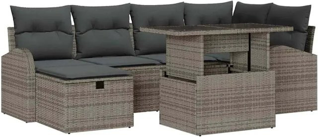 vidaXL 7-teiliges Garten-Sofa-Set aus Polyrattan in Grau mit Kissen für Garten, Balkon und Terrasse - Bild 1