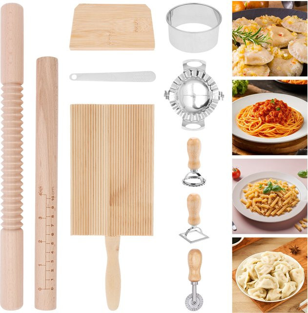 Willstar 10-teiliges Pasta-Zubehör Set aus Holz in Braun mit Nudelholz inklusive Skala, Gnocchi-Brett und Teigschaber - Bild 1